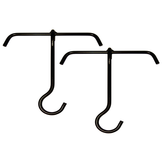 Two black metal lift hooks with T-handles, designed for lifting heavy Jambalaya Pots.