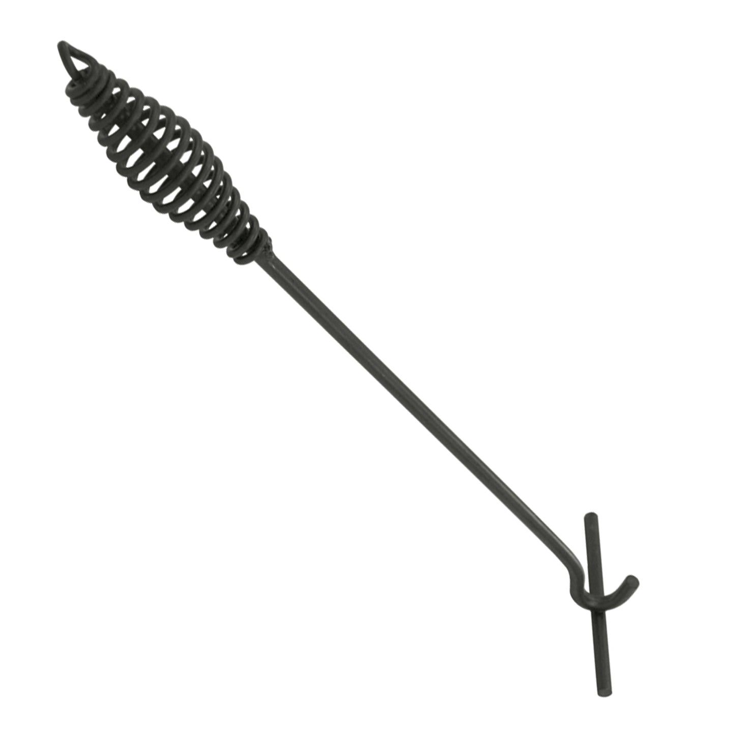 A black heavy-duty steel lid lifter with heat resistant paint and a cool-touch coil handle on a white background