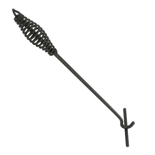A black heavy-duty steel lid lifter with heat resistant paint and a cool-touch coil handle on a white background