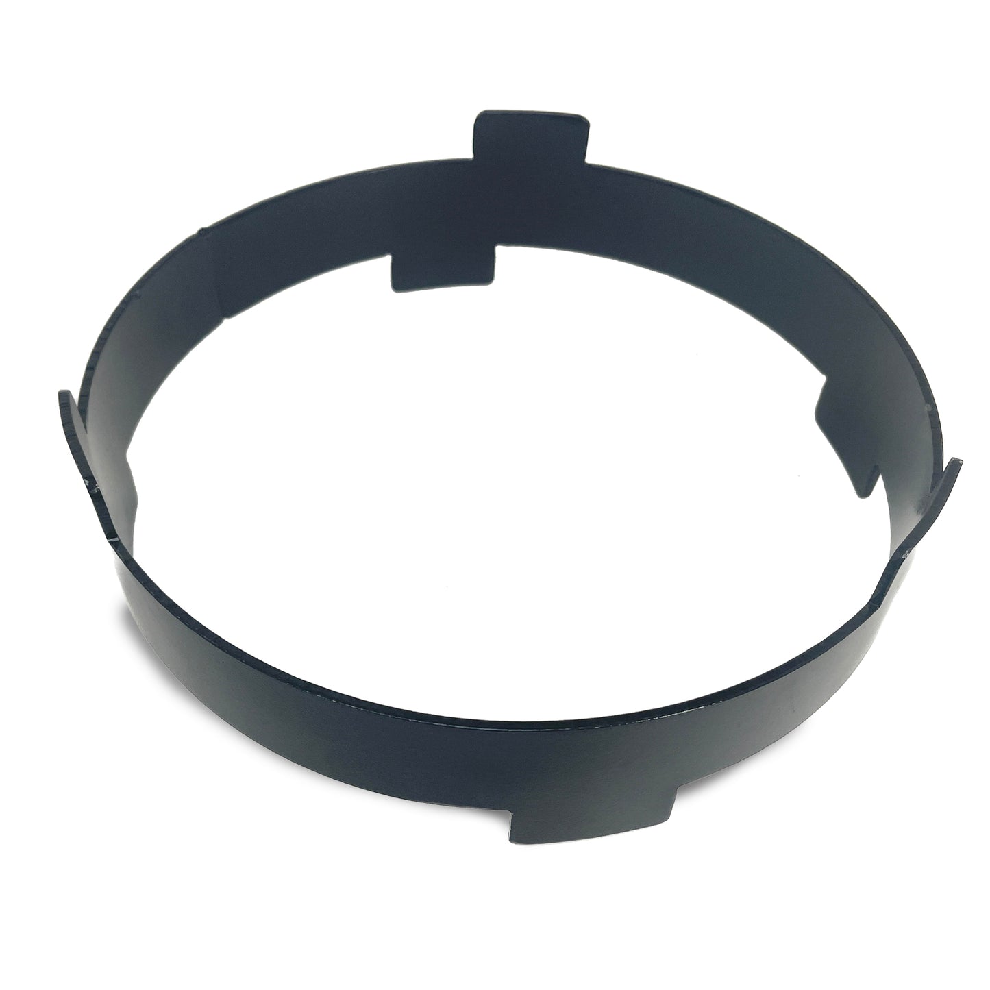 A black steel 10-inch reversible wok ring on a white background