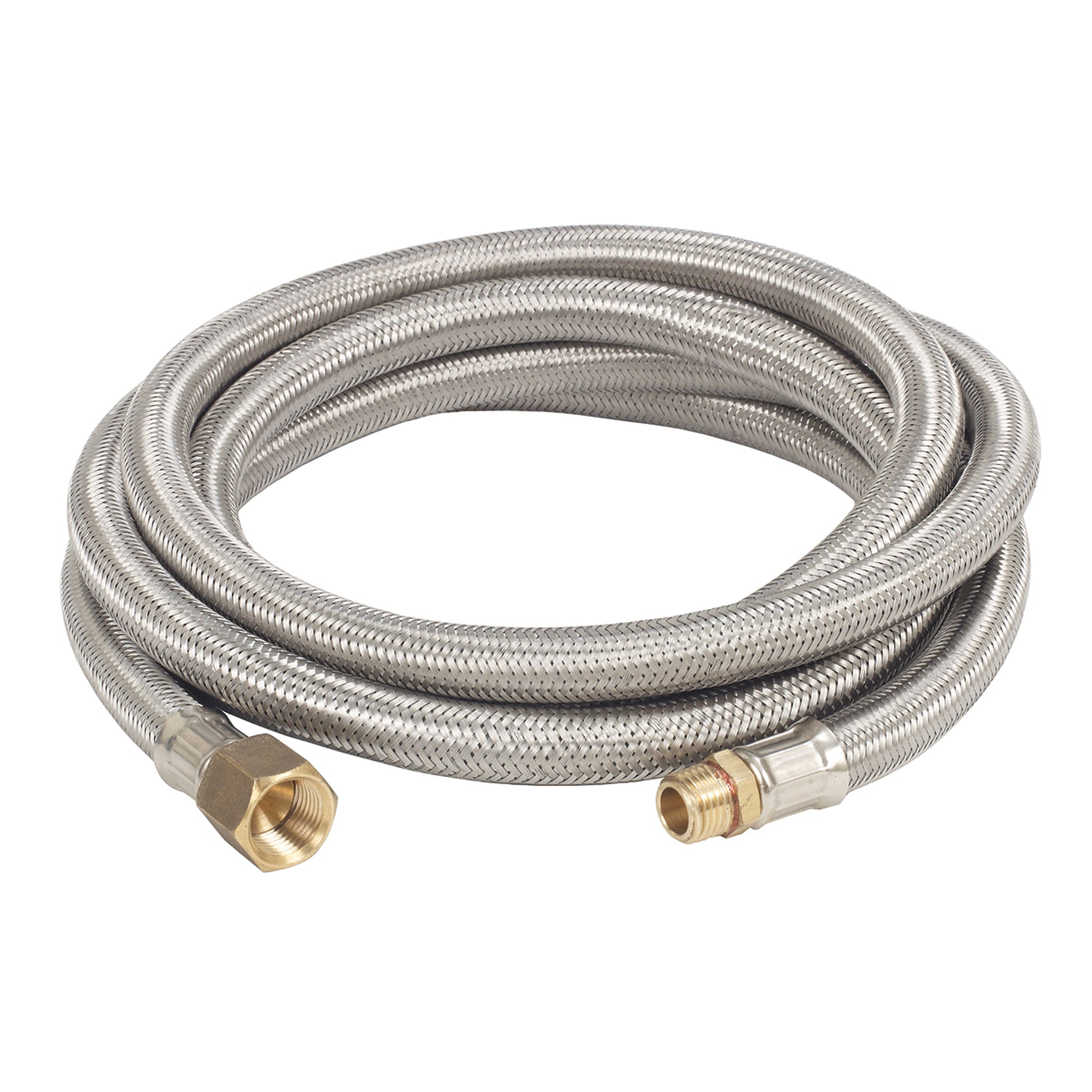 10-ft stainless braided LPG extension hose on a white background