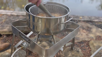 Video of frying shrimp in a stainless fry pot