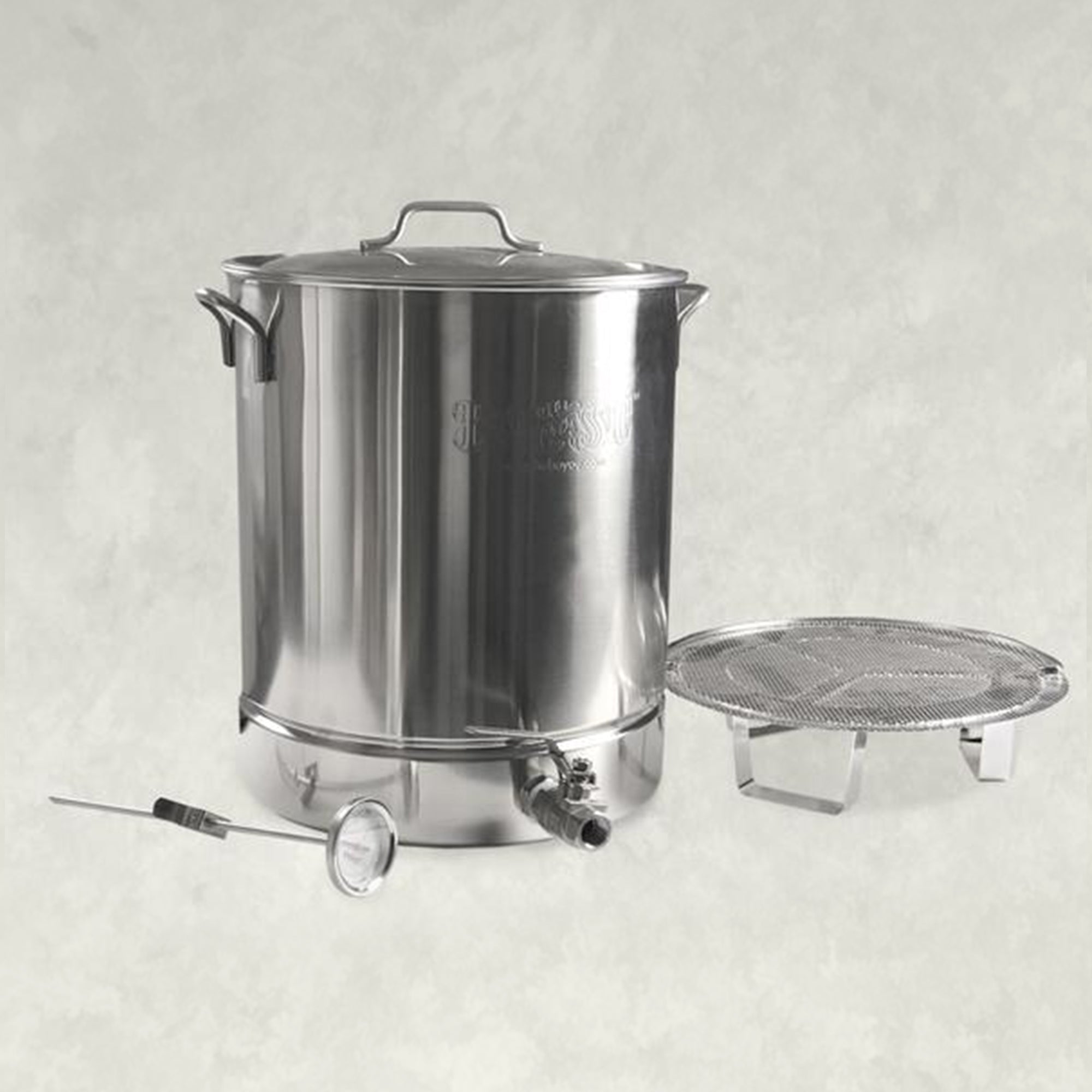 Stainless Stockpot with Spigot, False Bottom and Thermometer