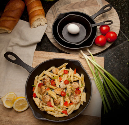 3-pc Cast Iron Skillet Set; 6, 8, and 10-in