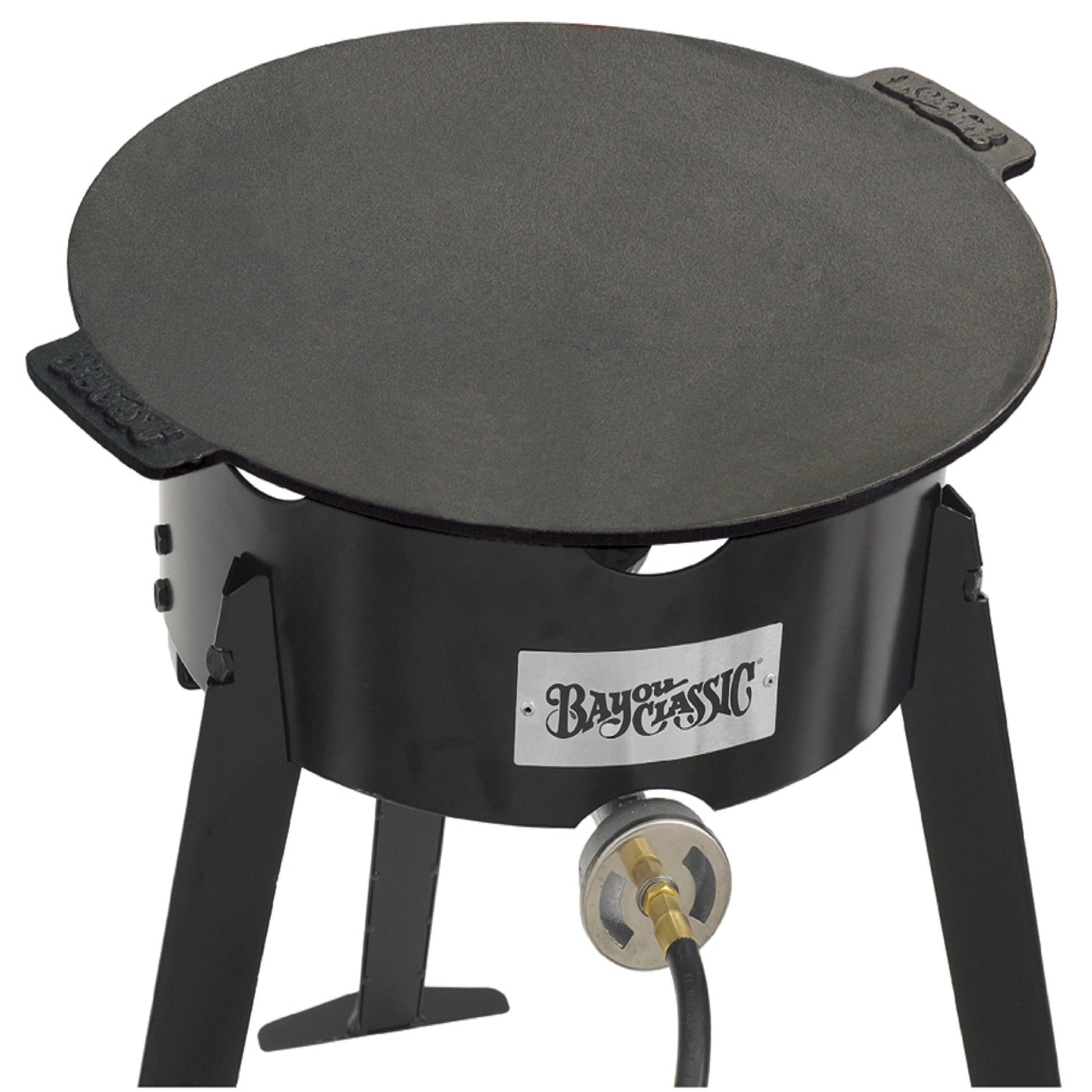 Cast Iron Discada on an outdoor cooker on a white background